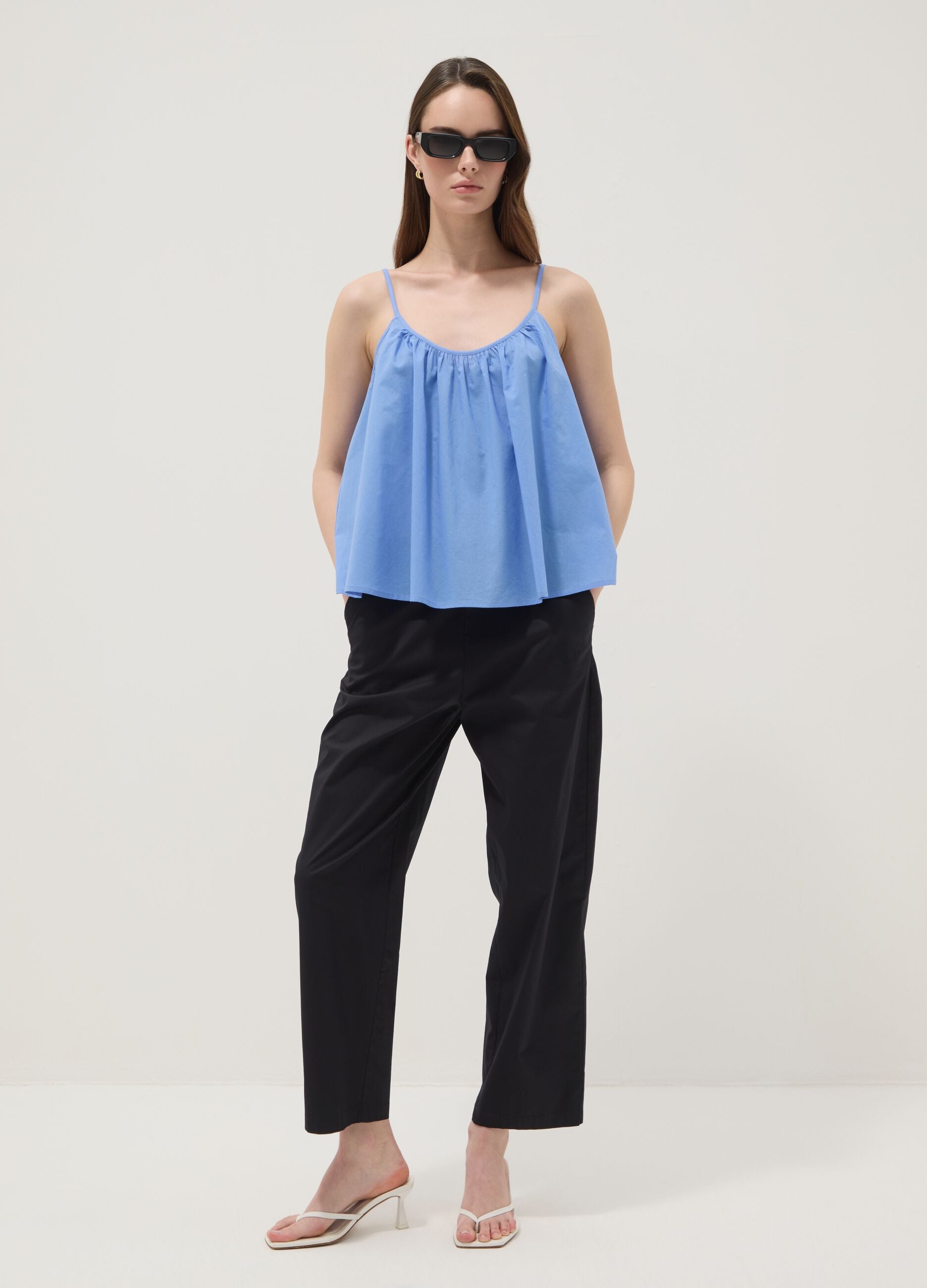 Blue pure cotton camisole with thin straps