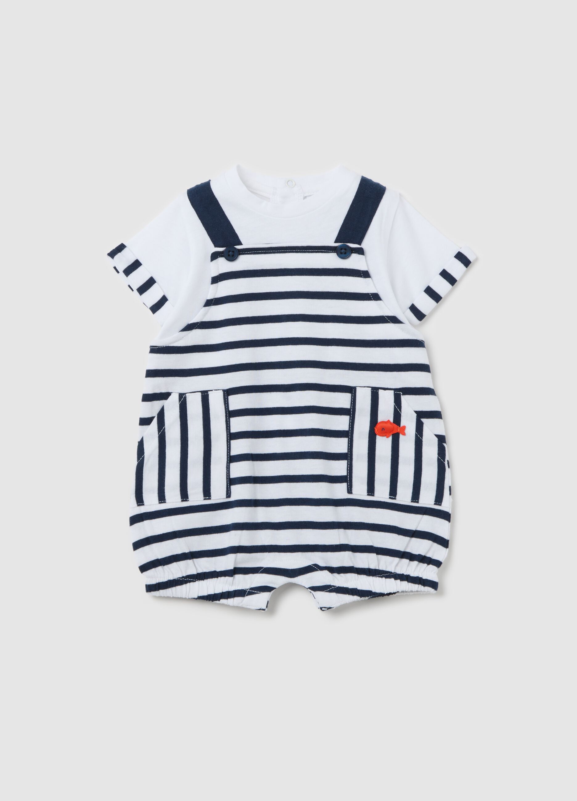 Cotton onesie with white and blue stripes