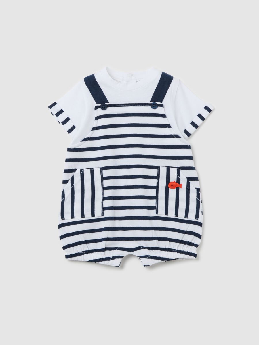 Cotton onesie with white and blue stripes_0