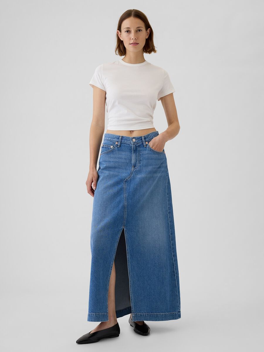 Long denim skirt with split_0