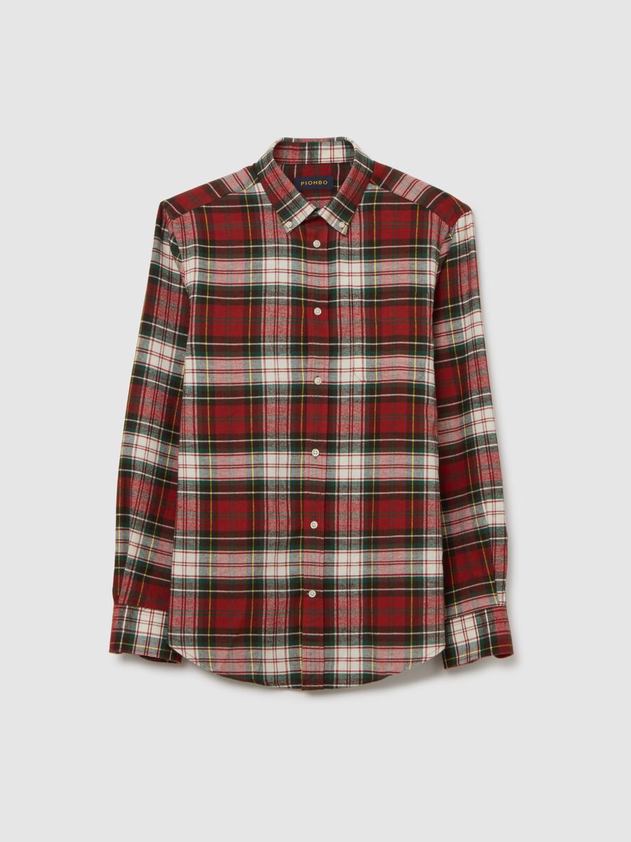 Camicia a quadri multicolor in puro cotone regular fit in flanella_0