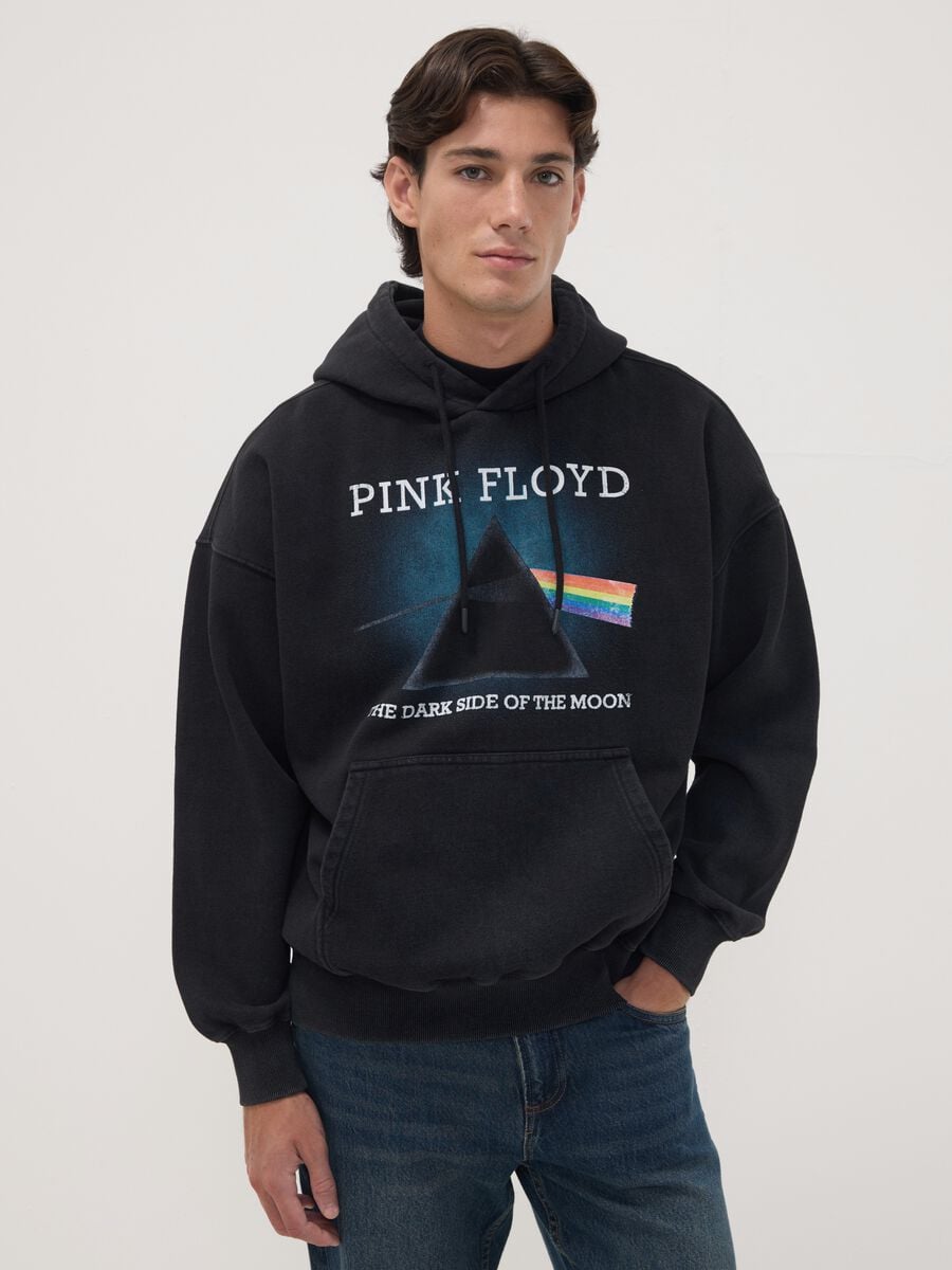 Felpa nera con cappuccio in misto cotone con stampa Pink Floyd_1