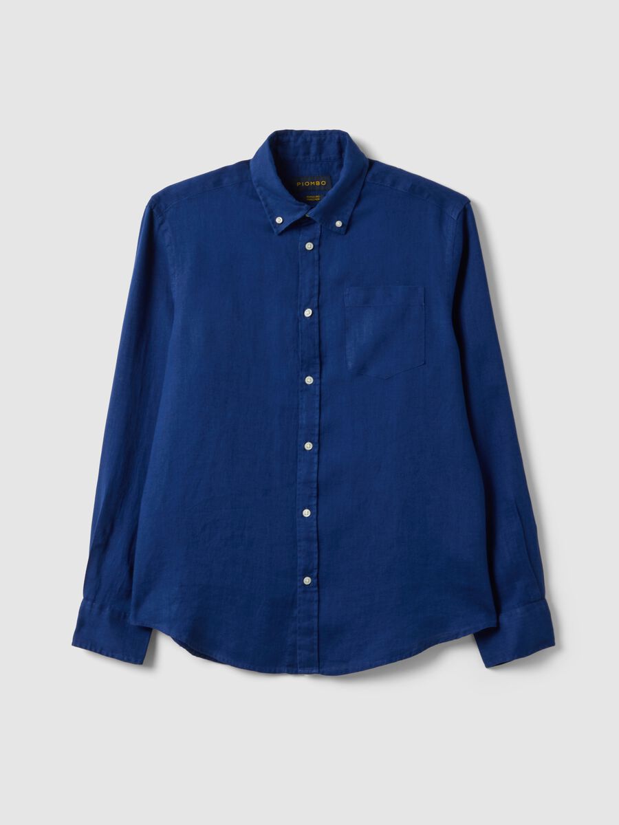 Camicia a maniche lunghe in puro lino blu regular fit_4