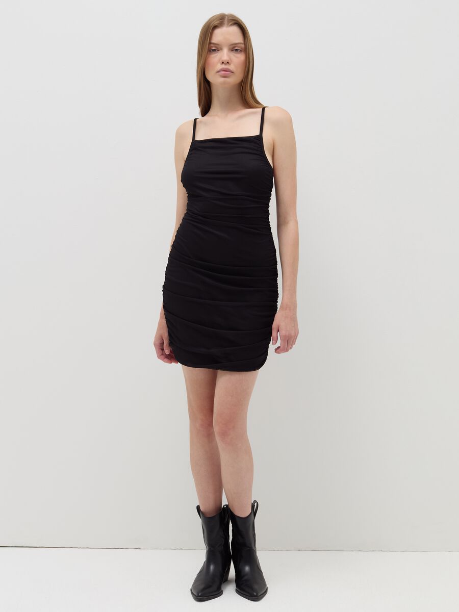 Short mesh dress with gathering_0