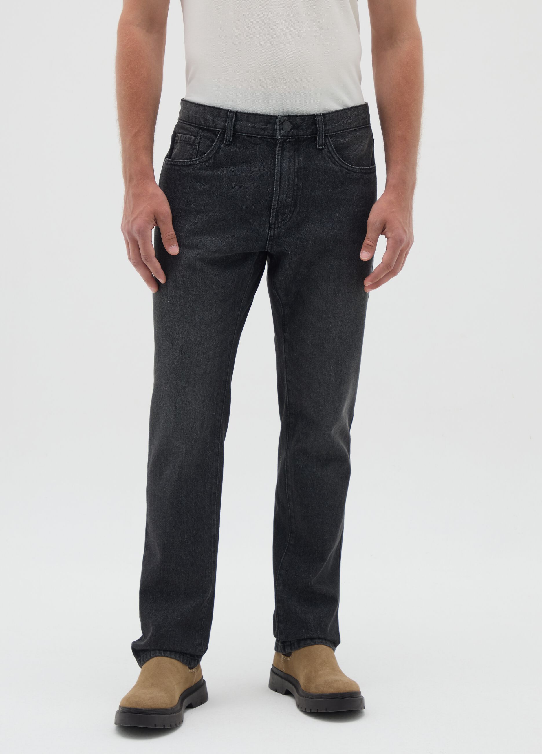 Black Pure Cotton Jeans Regular Fit