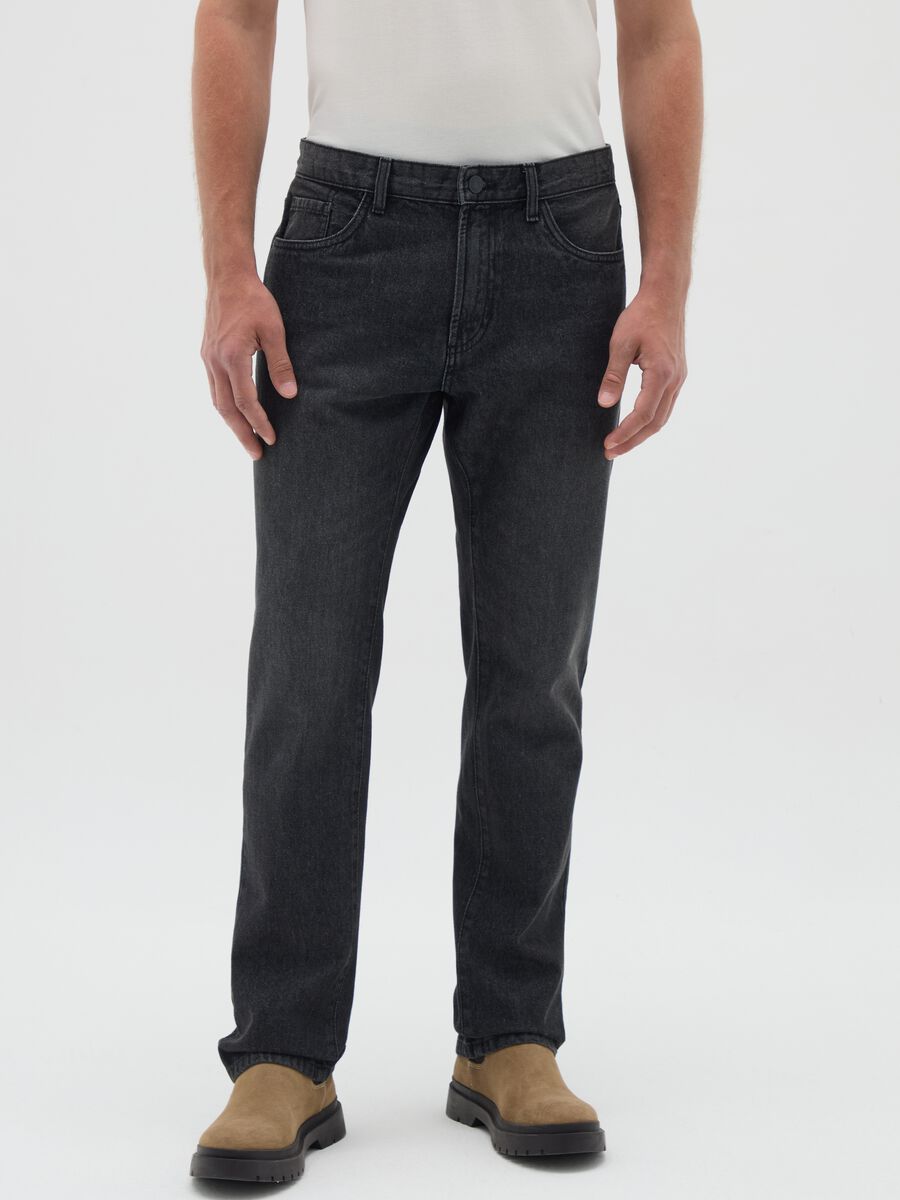 Black Pure Cotton Jeans Regular Fit_1