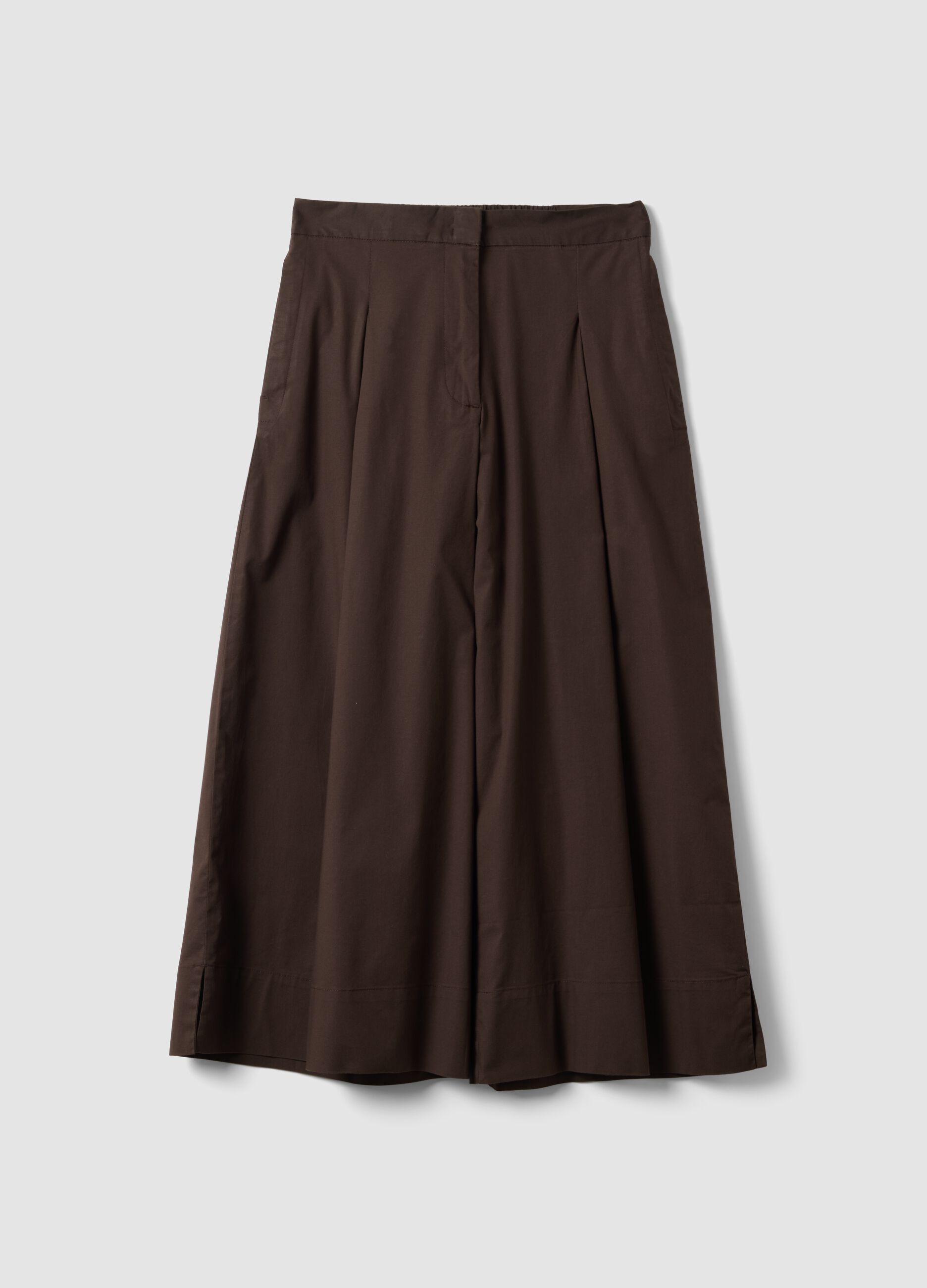 Brown stretch cotton culotte trousers
