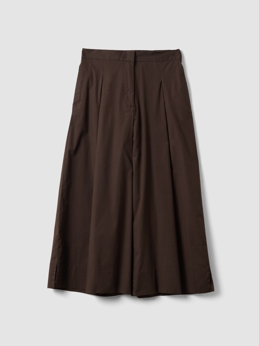 Brown stretch cotton culotte trousers_0