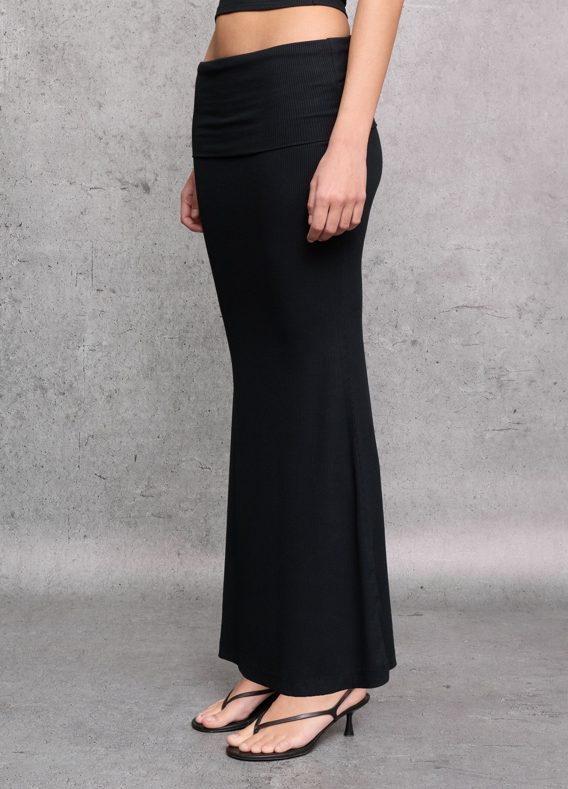 Black Foldover Long Skirt