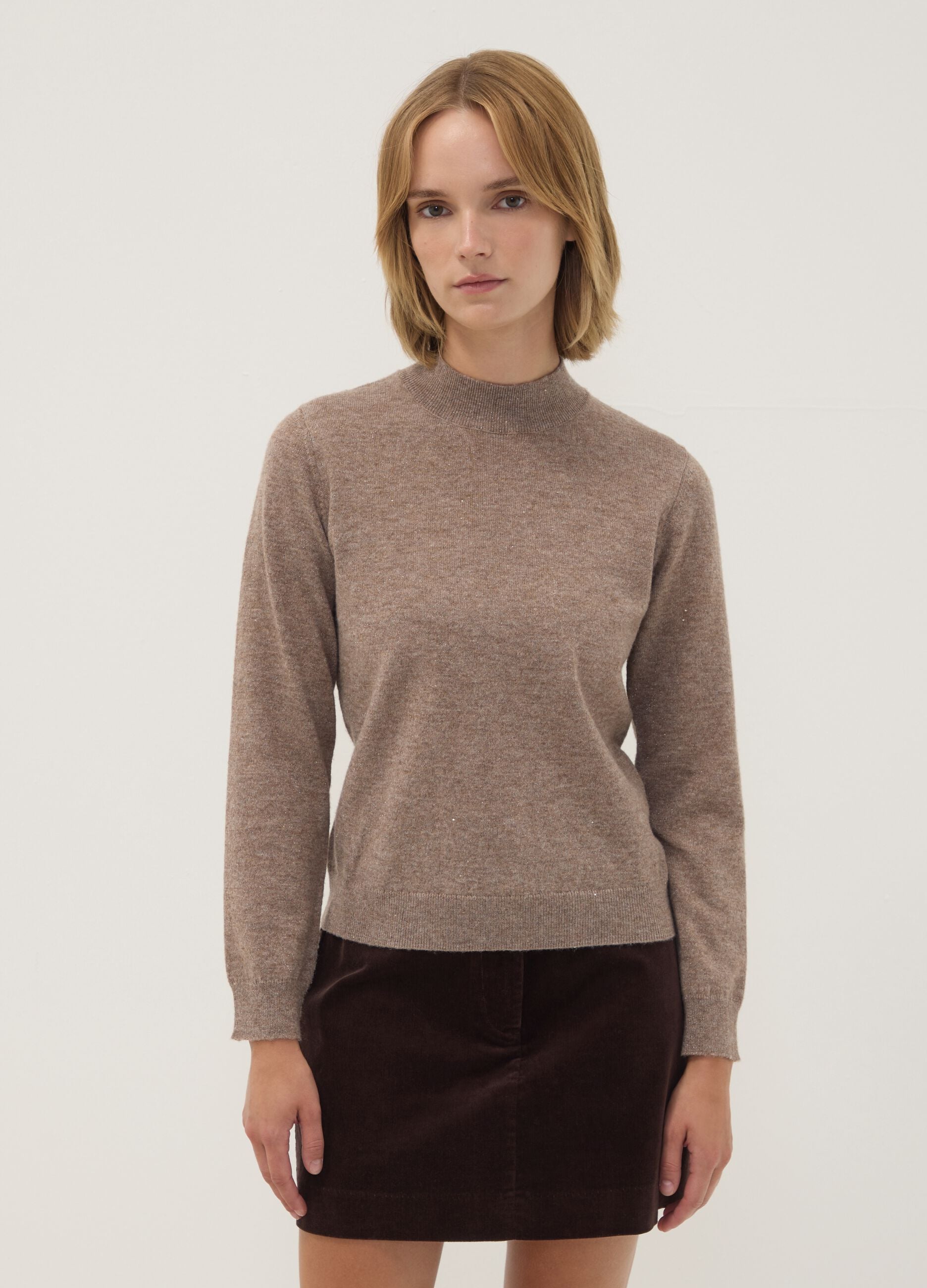 Grey wool-blend jumper with mock neck