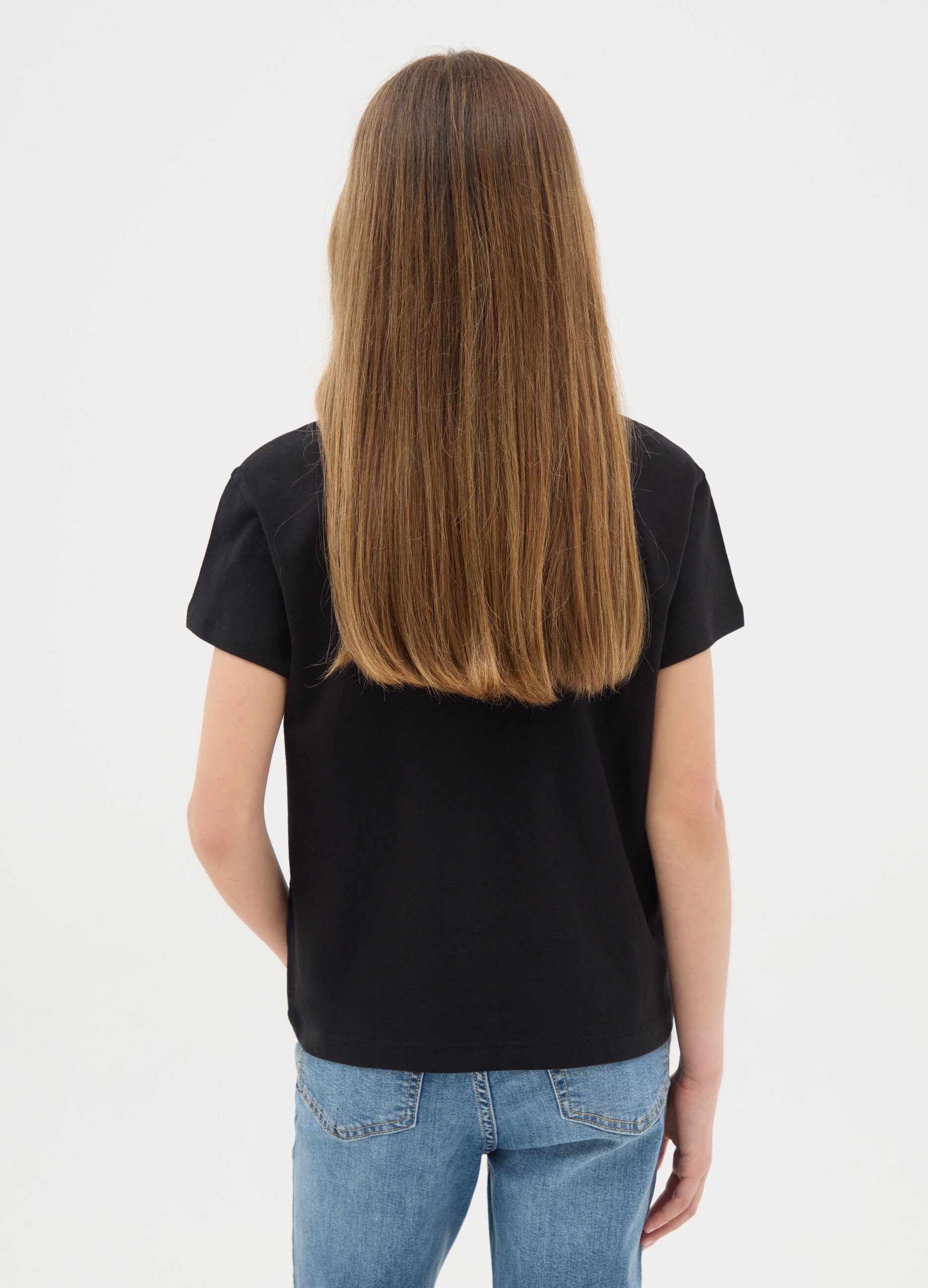 Black cotton T-shirt with lettering print