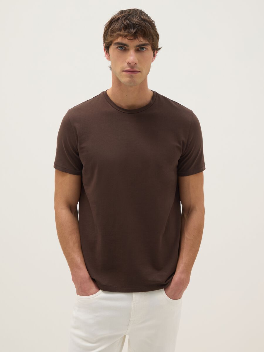 Slim fit brown stretch cotton T-shirt_0