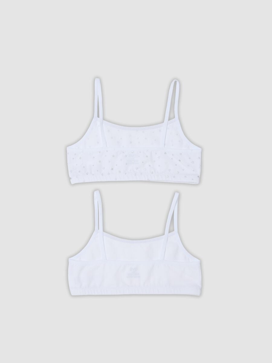 Bipack di bralette bianchi in cotone organico elasticizzato per bambina_1