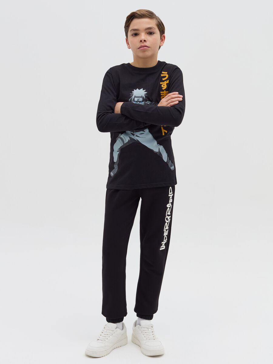 Fleece joggers with drawstring and lettering print_1