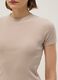 Beige fitted T-shirt in stretch cotton_3
