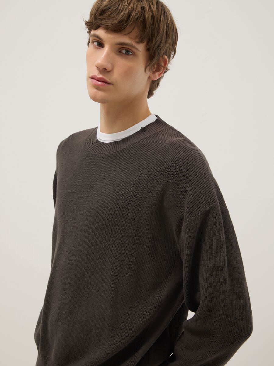 Brown pure cotton oversized sweater_0