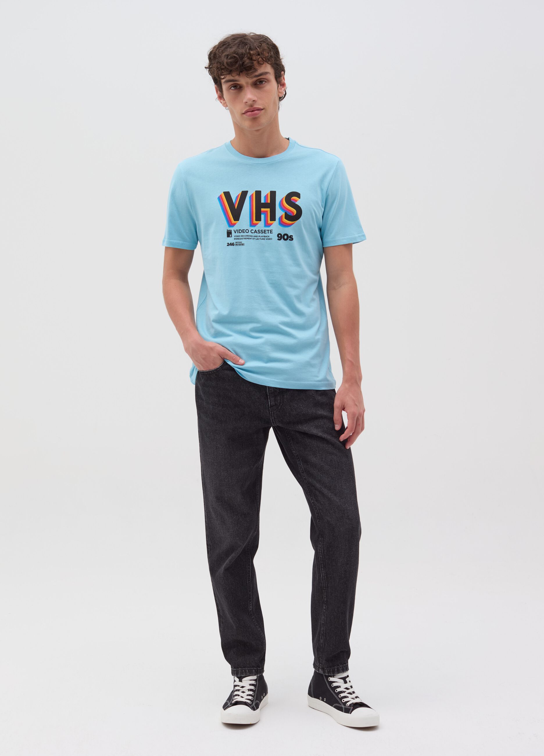 T-shirt with vintage video cassette print