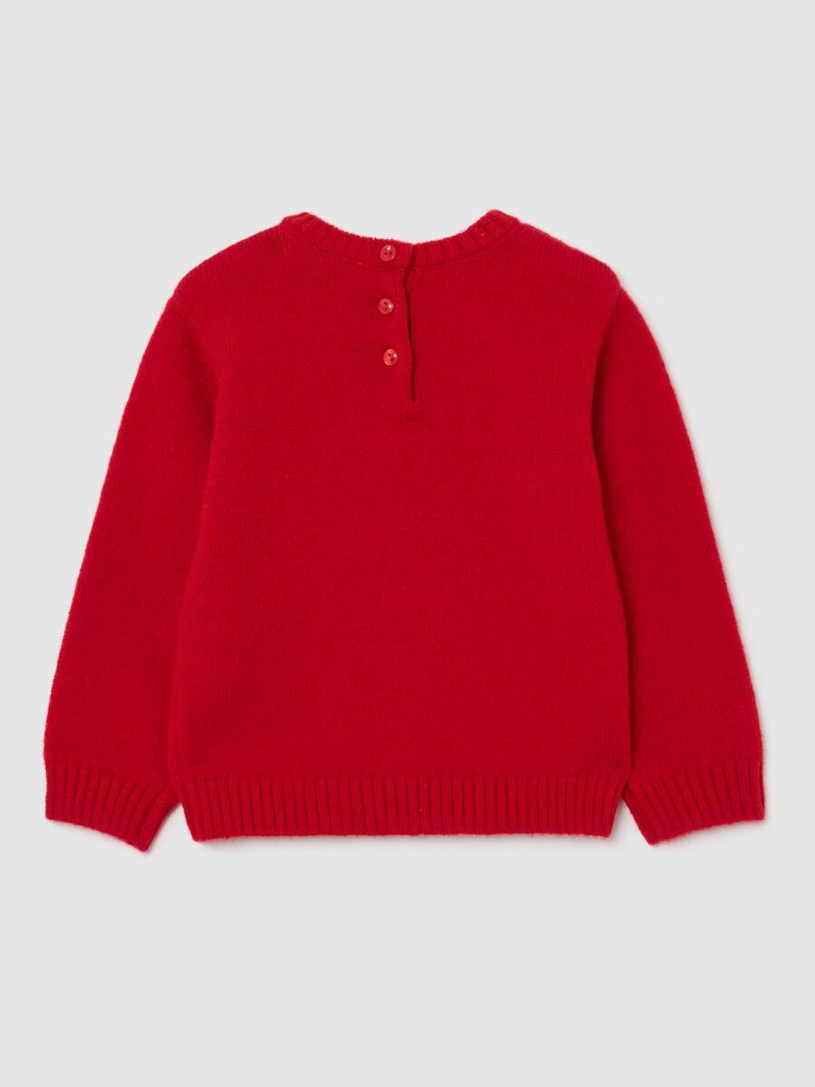 Regular fit red jumper for girls with teddy bear embroidery_1