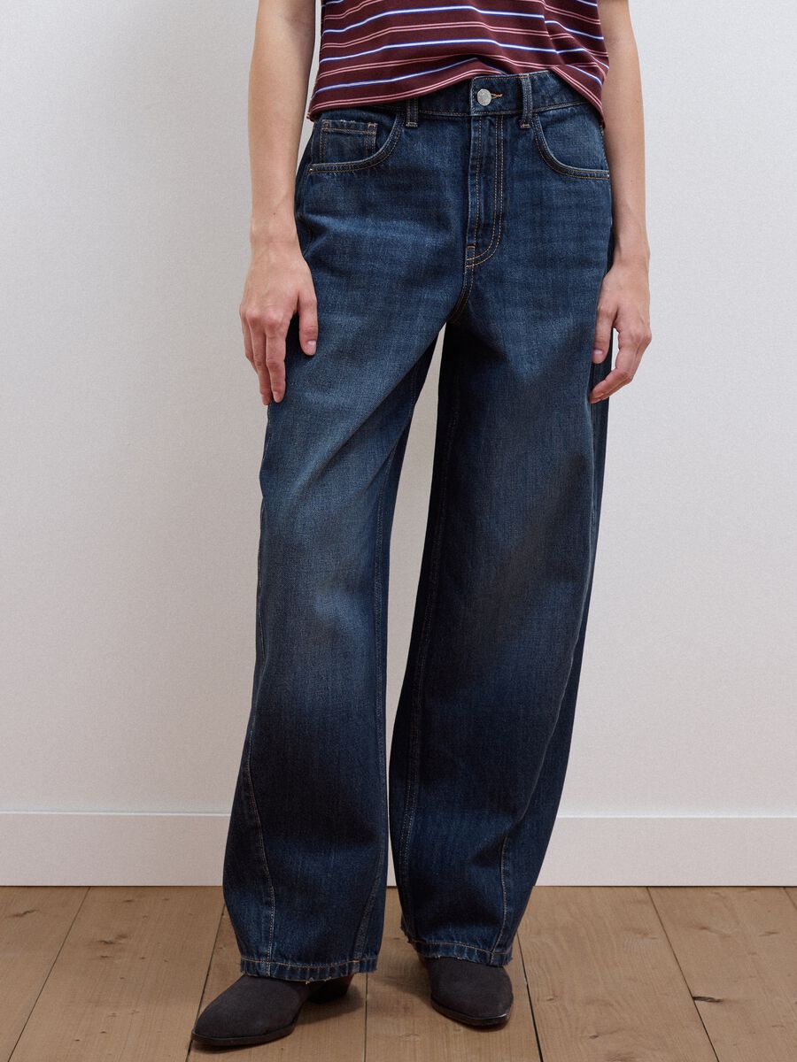 Blue balloon-fit pure cotton jeans_1