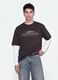 Brown cropped pure cotton T-shirt with front print, boxy fit_0