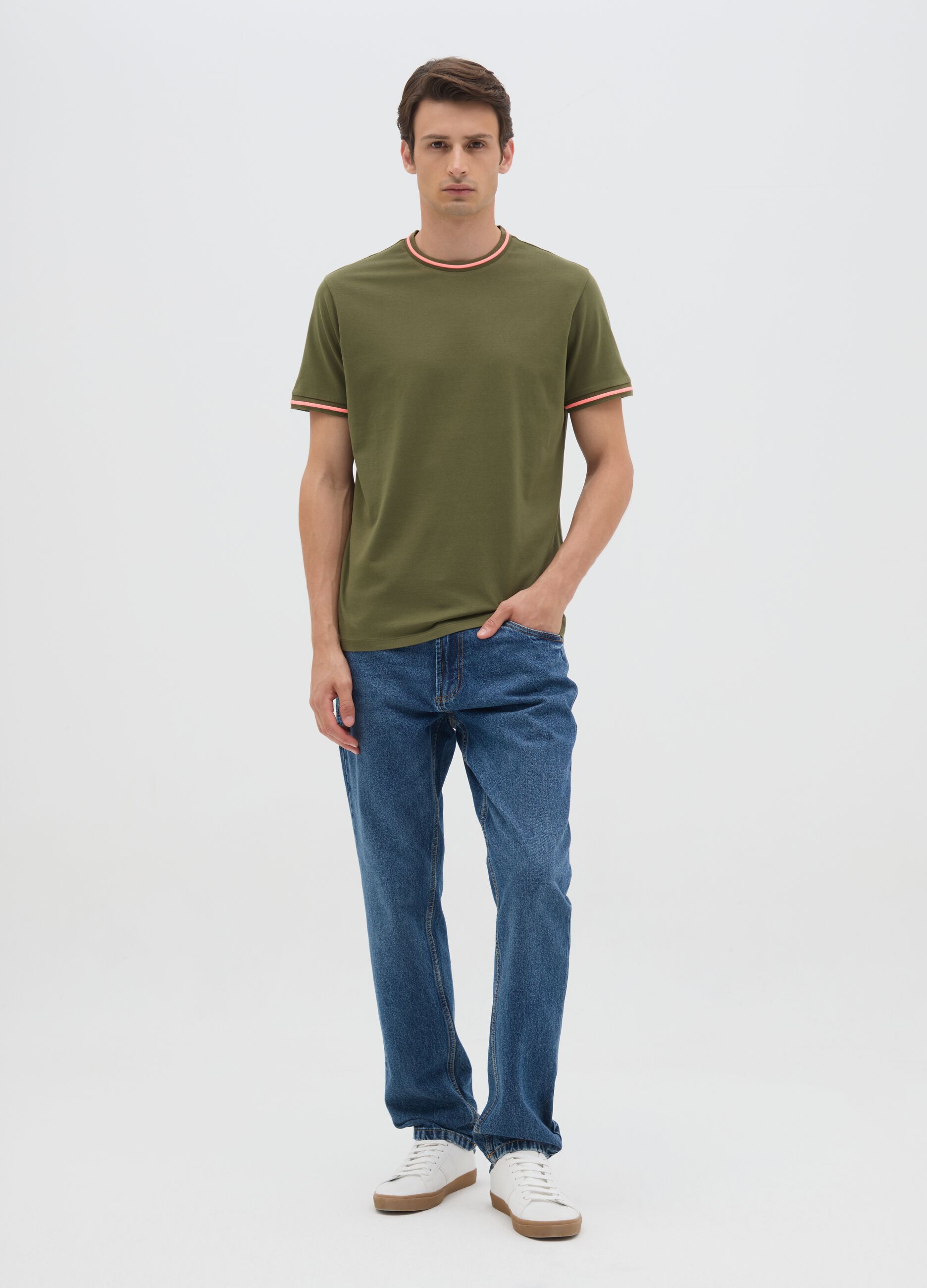 Men's green pure cotton regular fit T-shirt