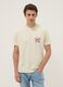 Beige pure cotton jersey T-shirt with slogan, regular fit_0