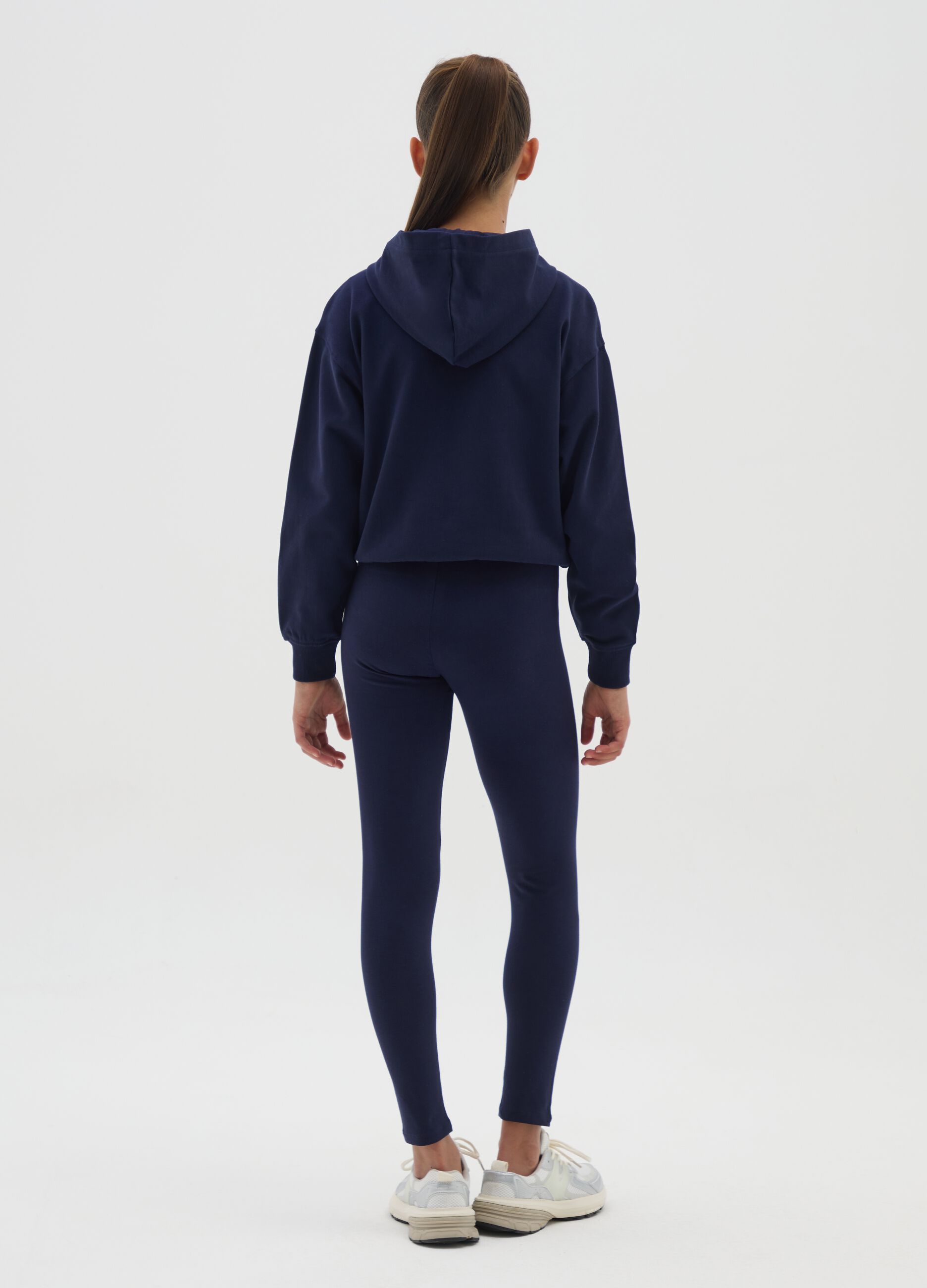Girls' Blue Cotton Skinny Fit Leggings