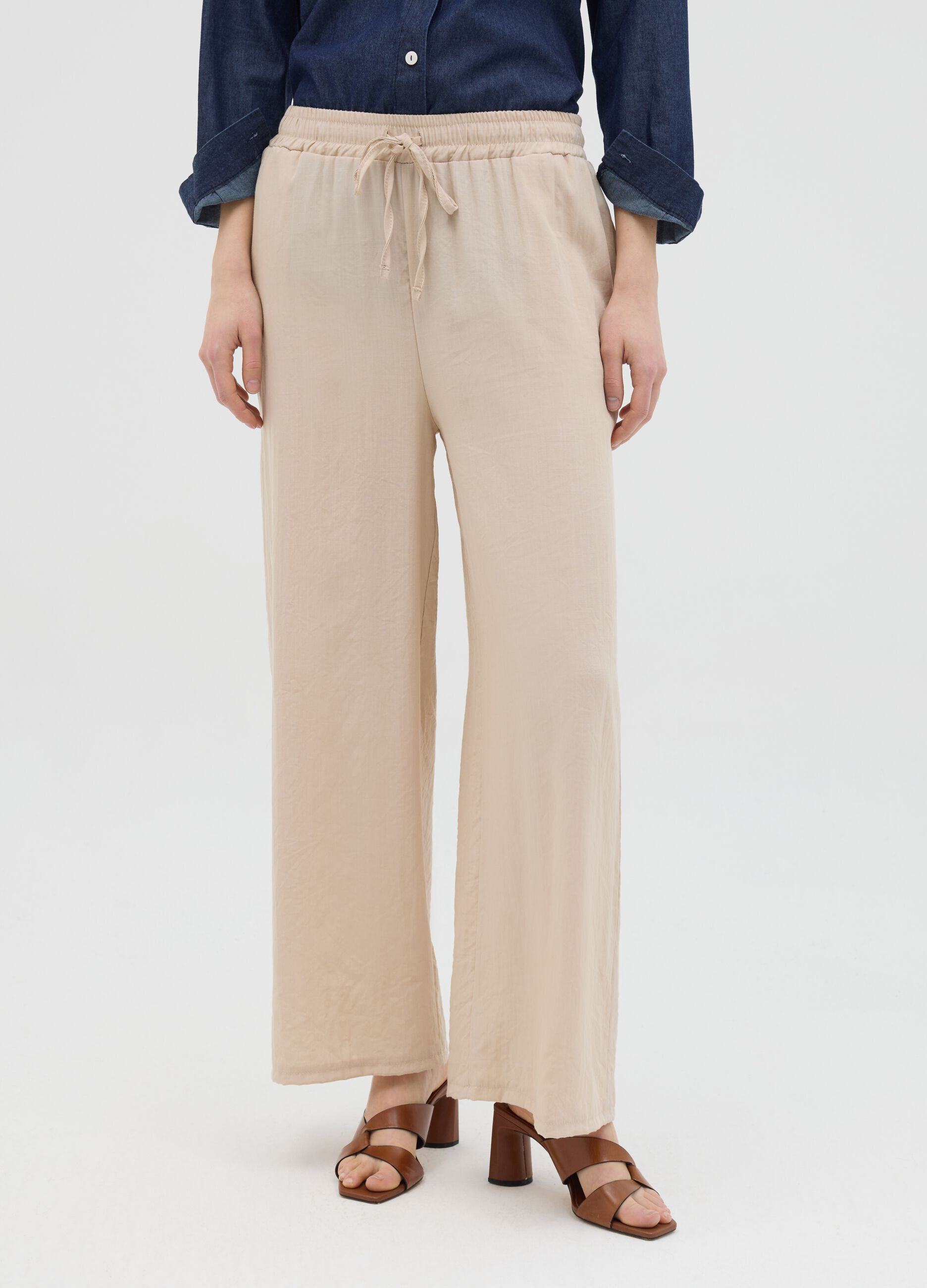 Beige wide-leg trousers