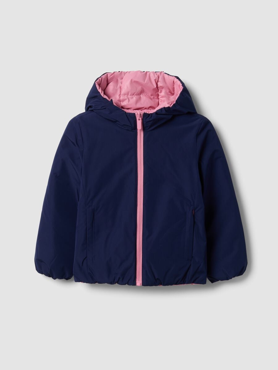 Giubbotto Ultralight reversibile blu imbottito con cappuccio per bambina_0