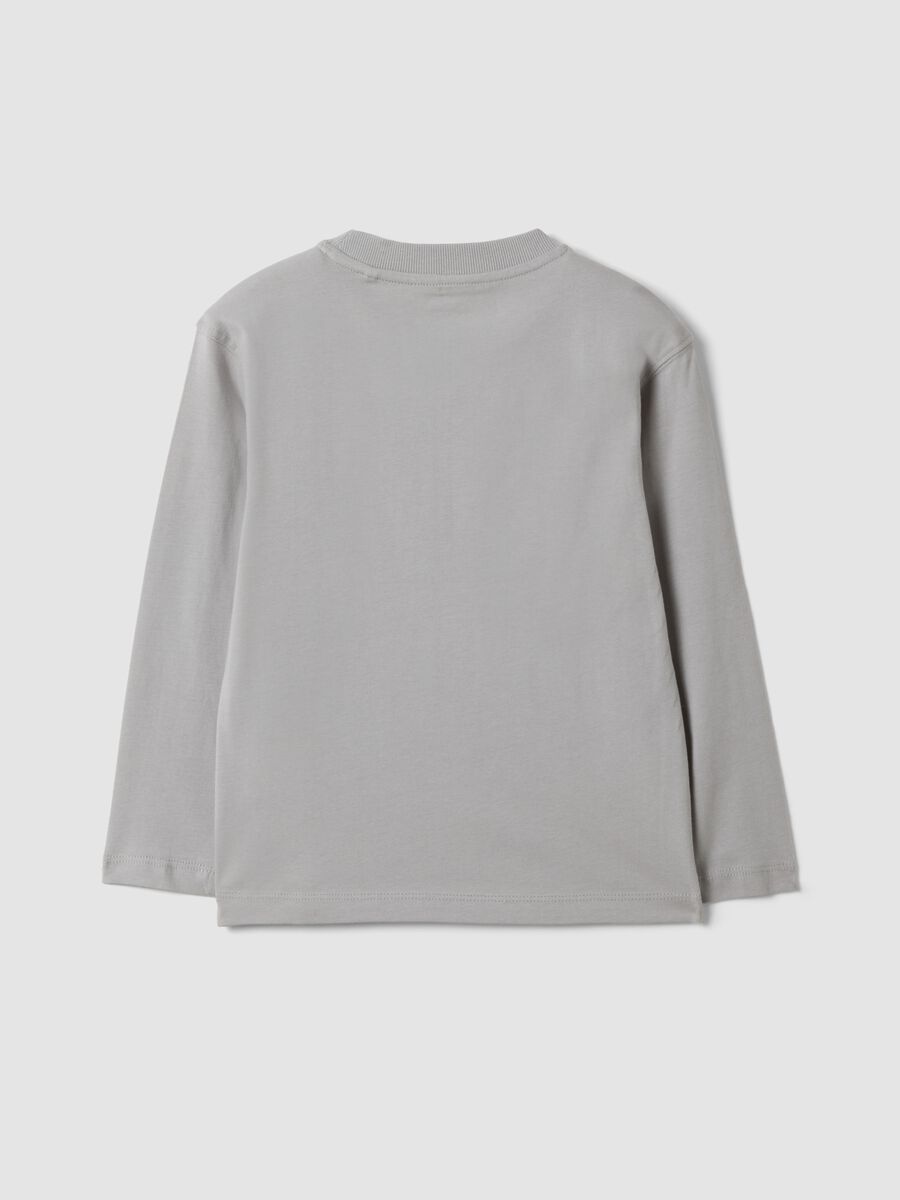 Grey oversized T-shirt in pure organic cotton with racing print for boys_1