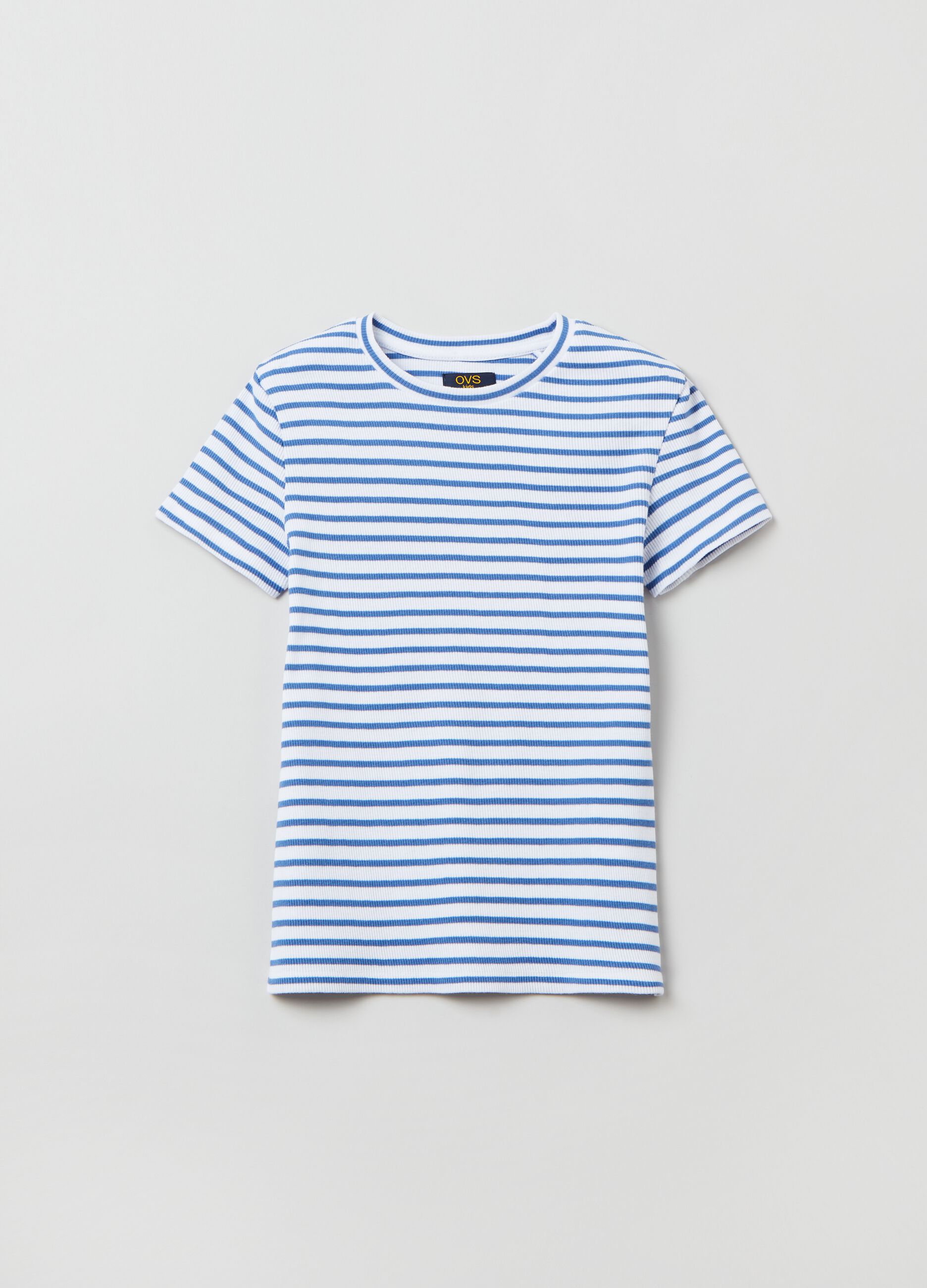 Ribbed T-shirt with striped pattern