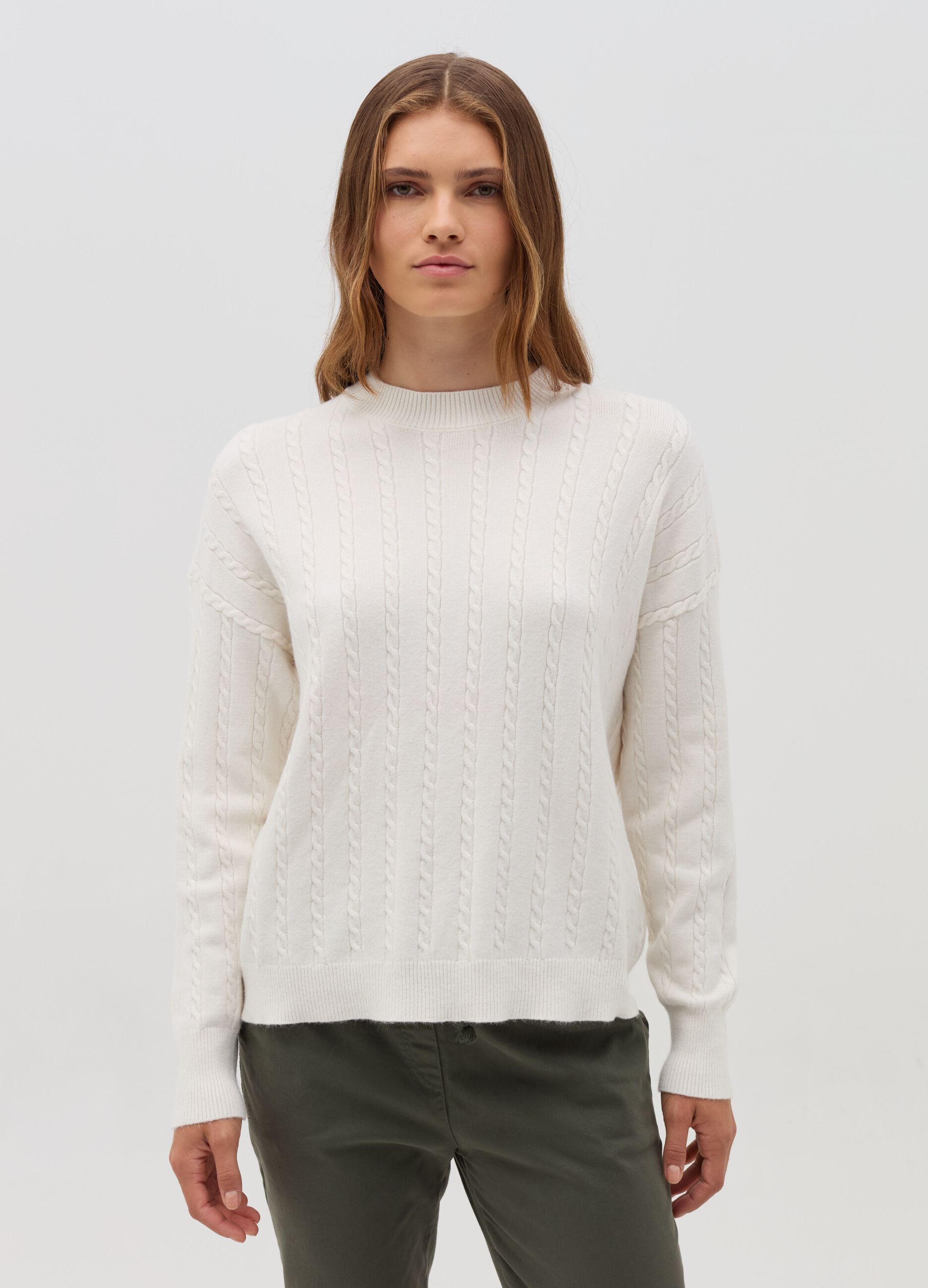 HYBRID Pullover a coste con lavorazione intrecciata