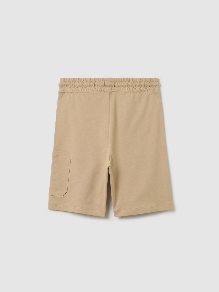 Beige cargo Bermuda joggers in cotton with drawstring_4