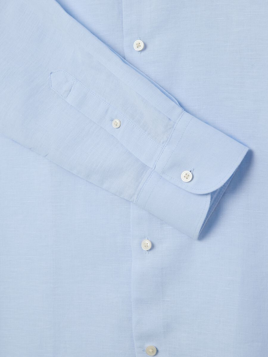 Men’s light blue slim-fit shirt in linen blend with cutaway collar_5