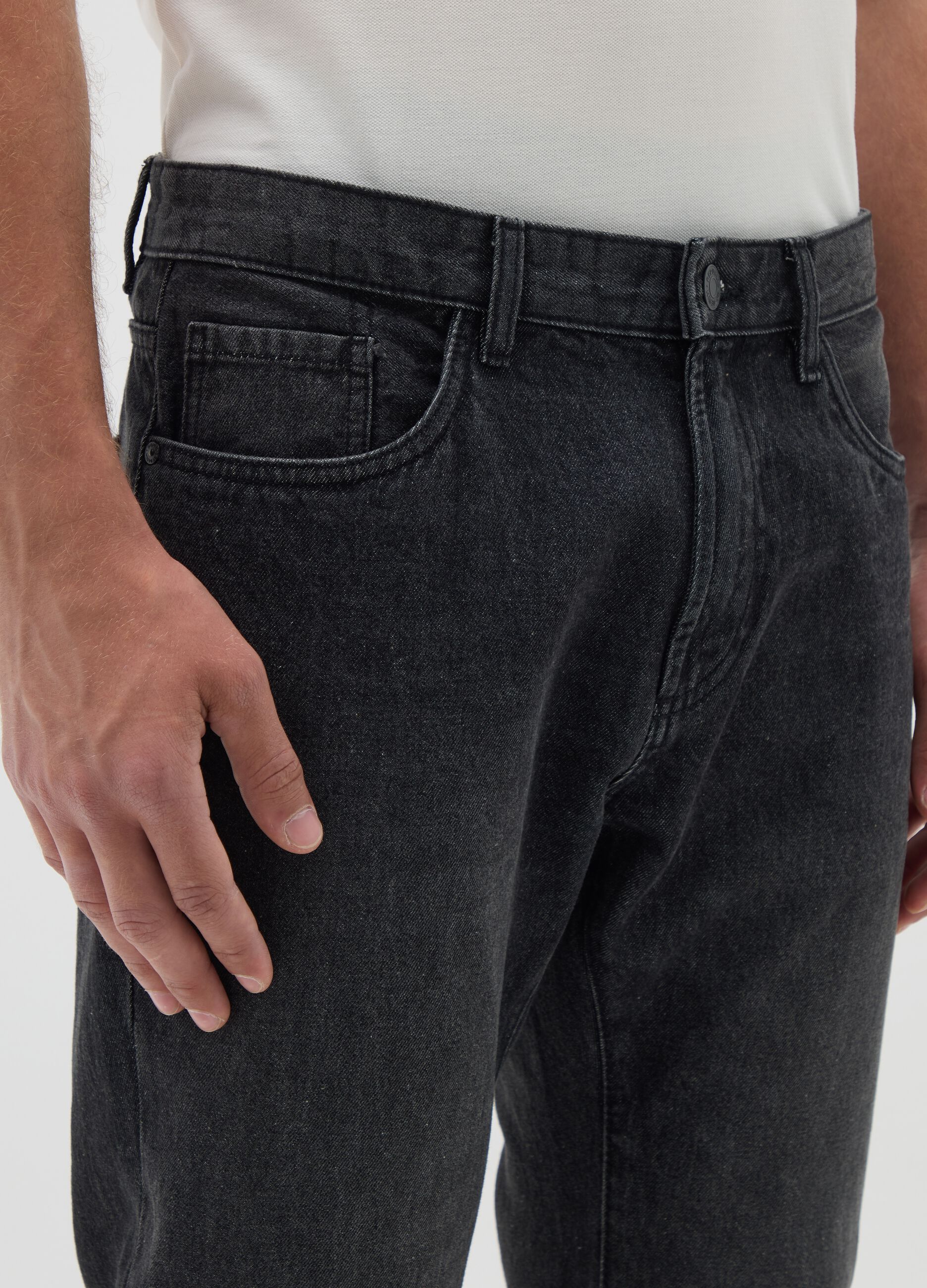 Black Pure Cotton Jeans Regular Fit