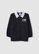 Black school apron with gaming print and white collar for boys_0
