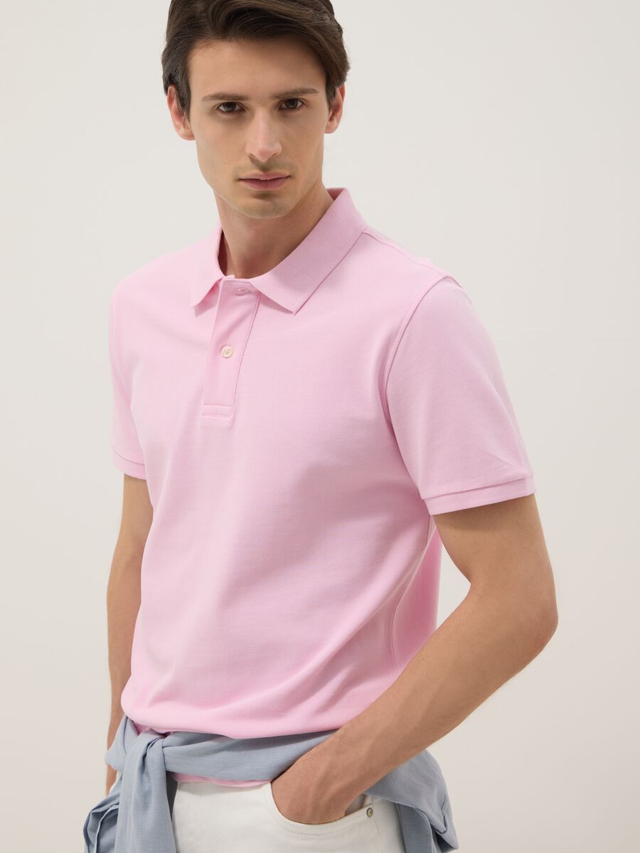Polo rosa in puro cotone organico a maniche corte regular fit_0