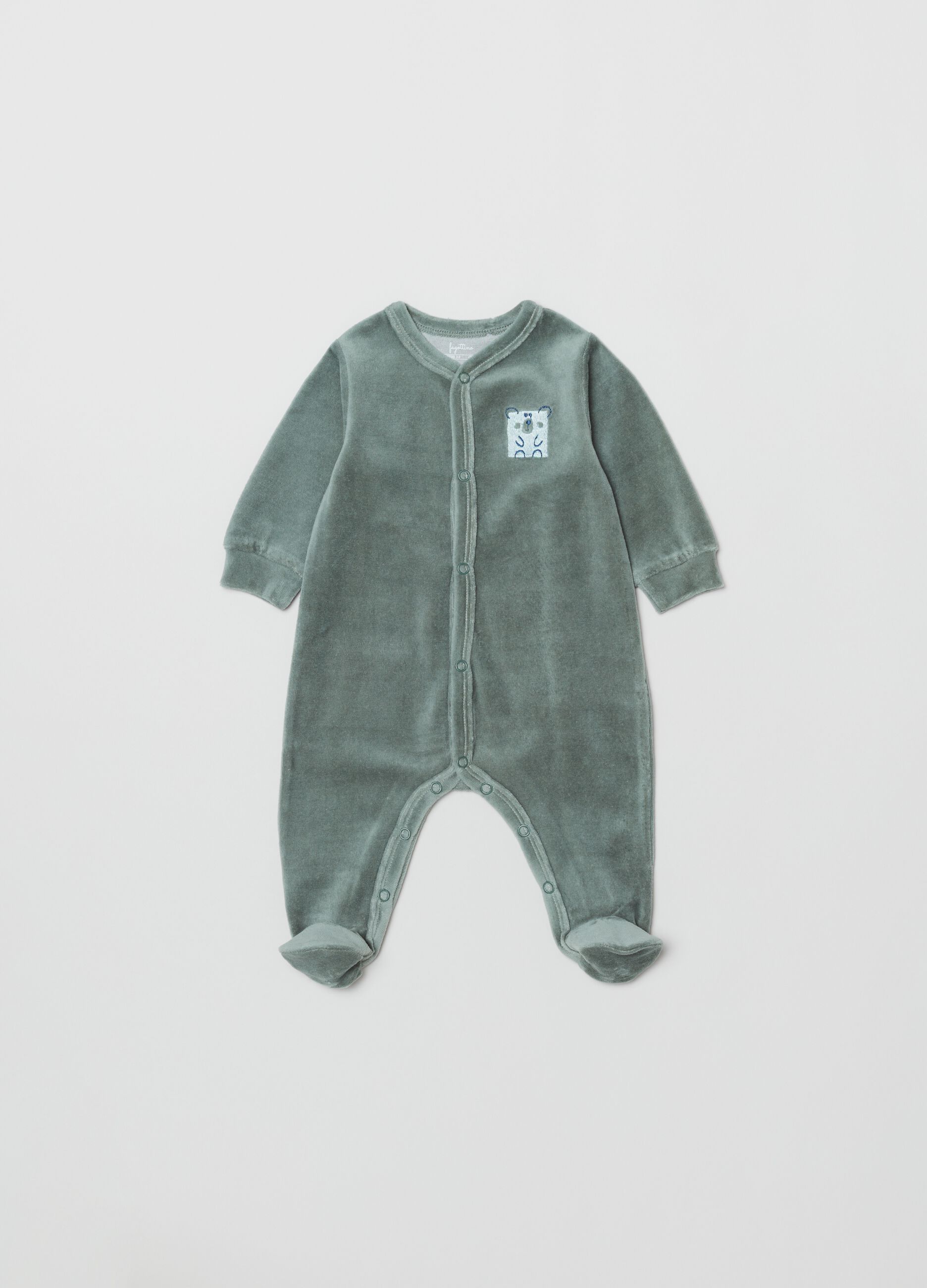 Tutina in velour piedini e ricamo orsetto_0