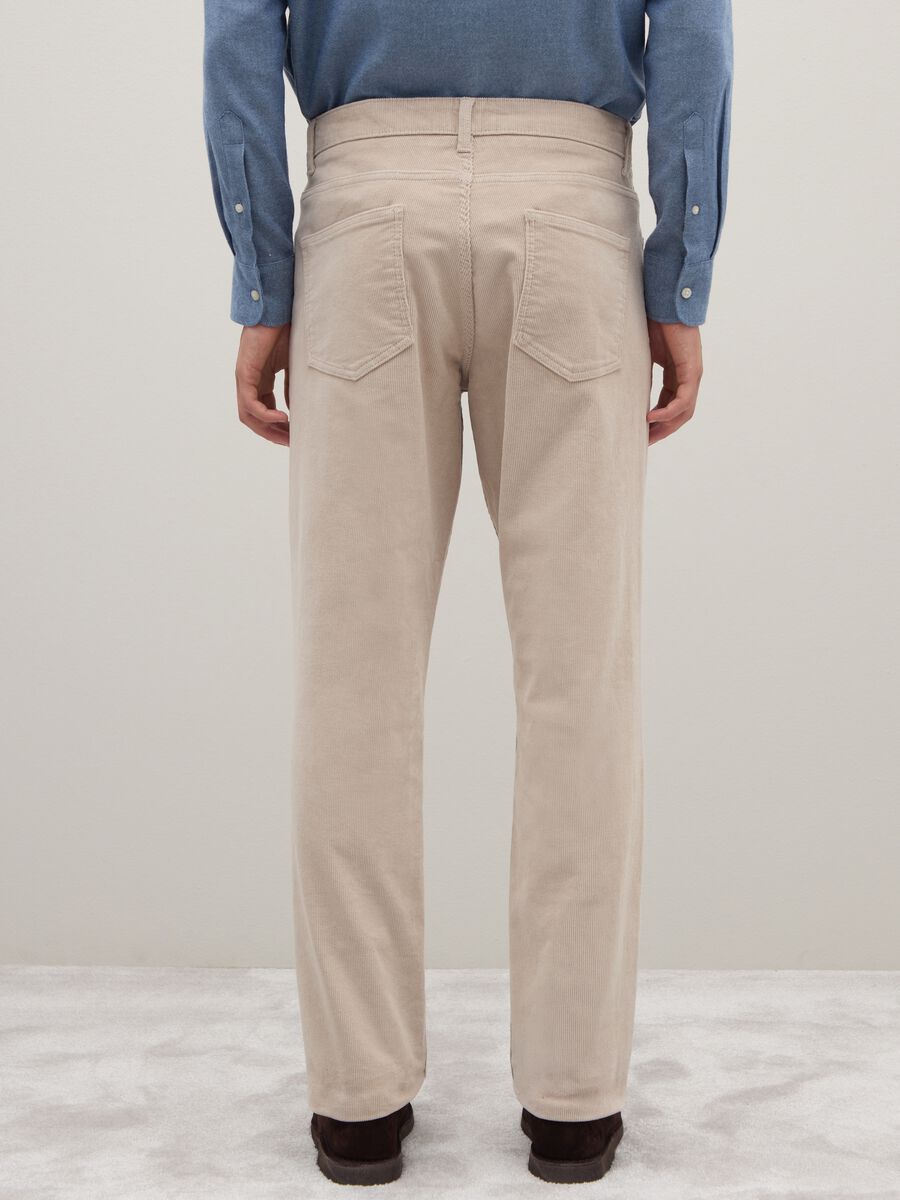 Beige regular fit stretch cotton trousers_2
