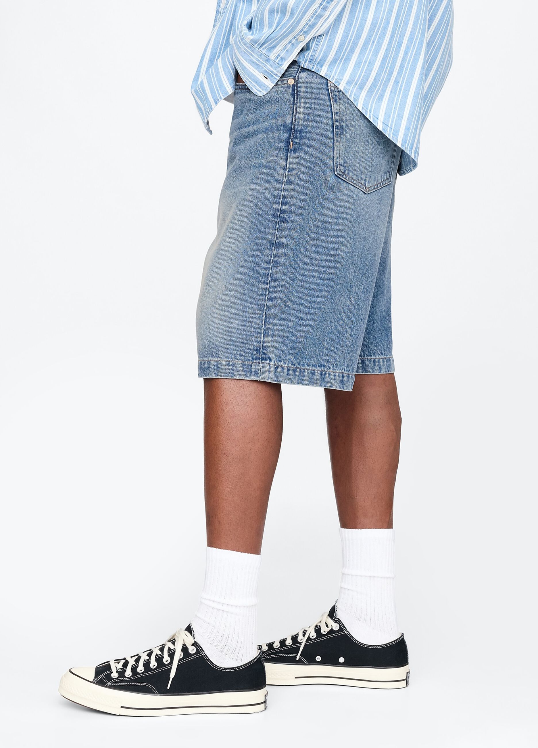 Denim Bermuda Shorts with Washed Effect