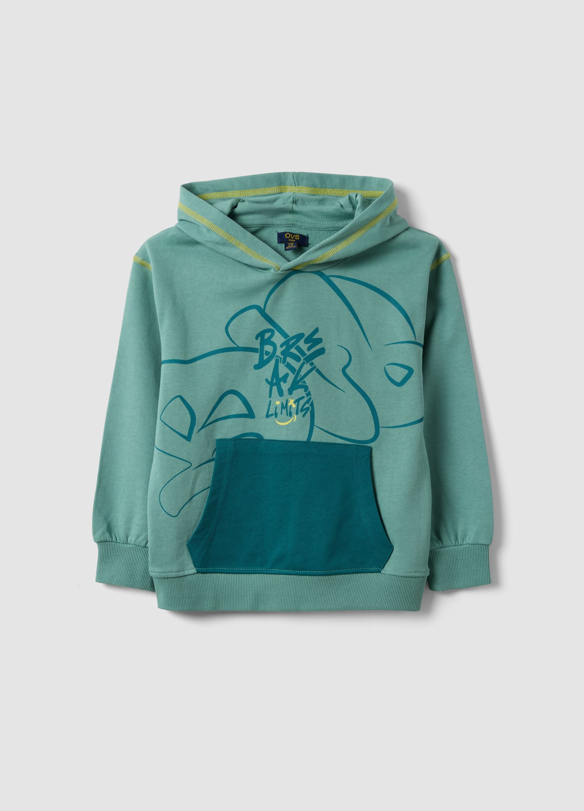 Green oversized pure cotton hoodie for boys