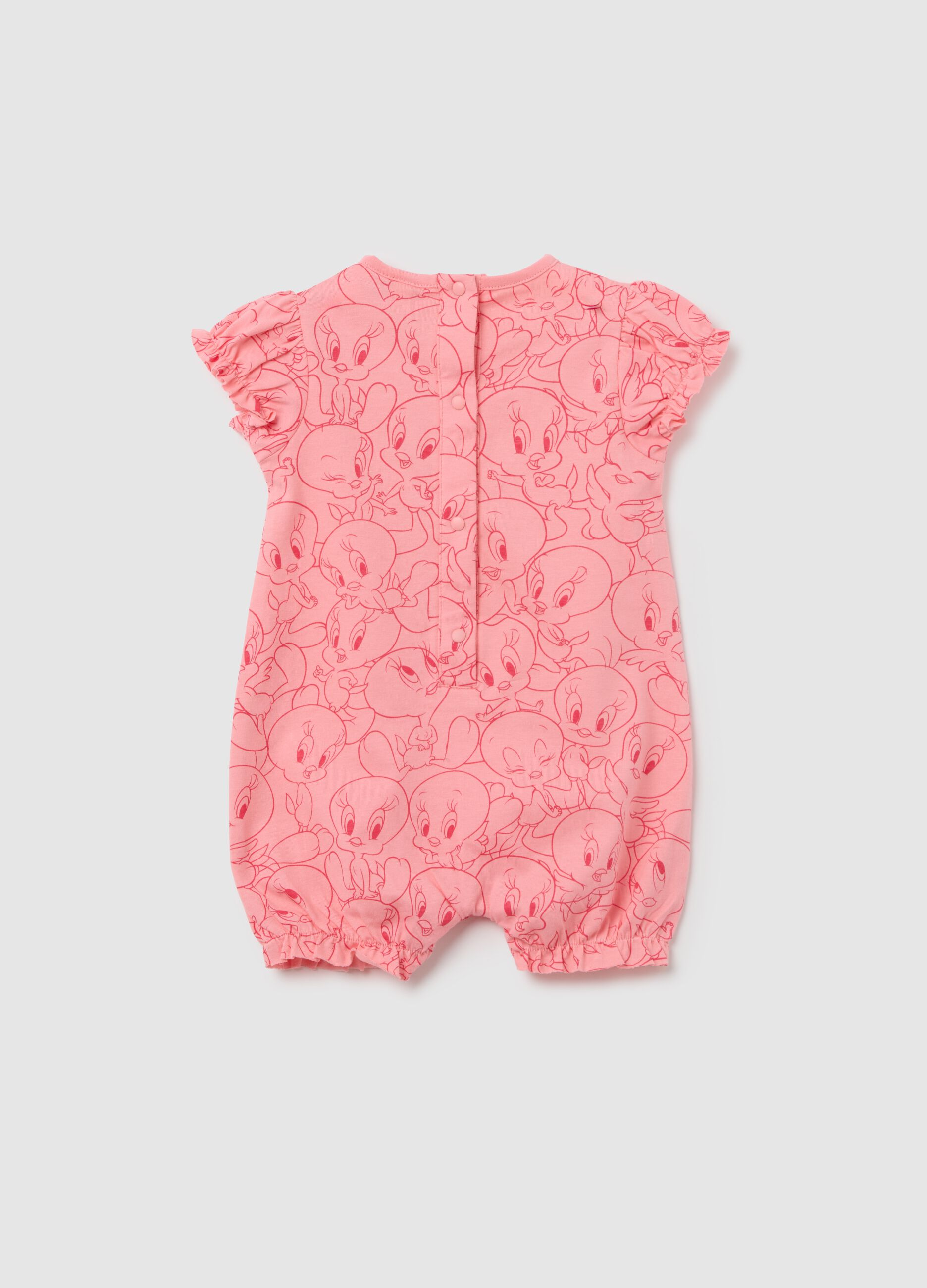 Pink pure cotton baby romper with ruffled sleeves