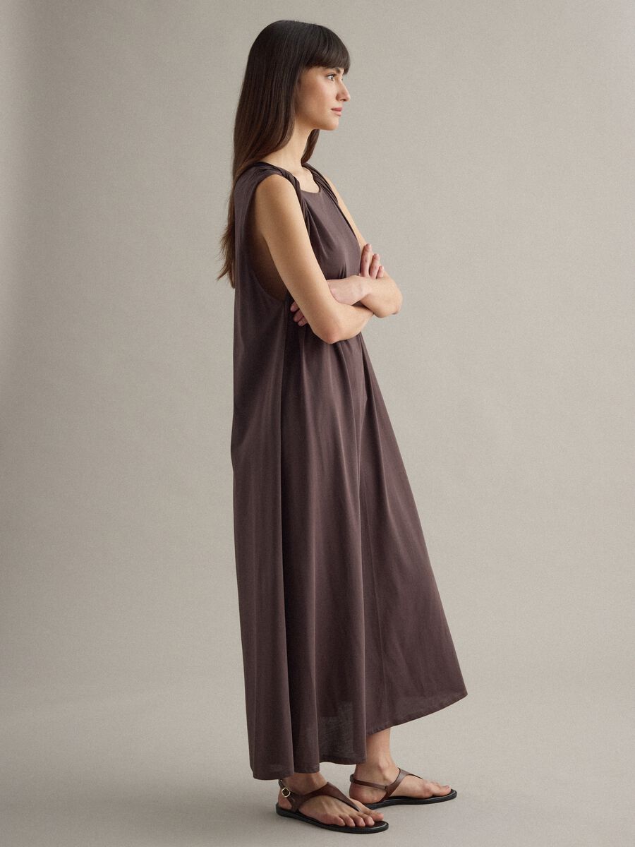Long brown cotton-blend dress, regular fit_2