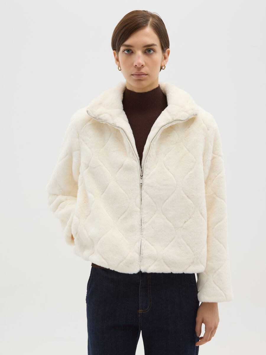 White regular fit jacket with zip_0