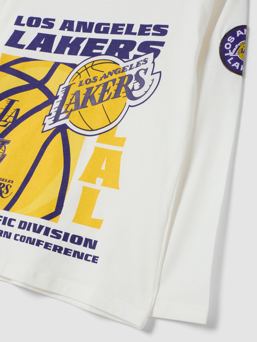 T-shirt bianca in puro cotone con stampa Lakers relaxed fit_3