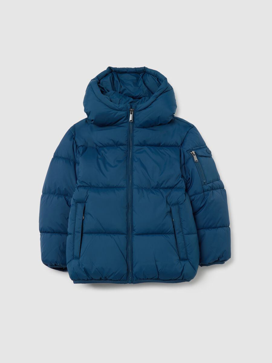 Petrol Blue Iconic Puffer Jacket for Kids with Hood_1