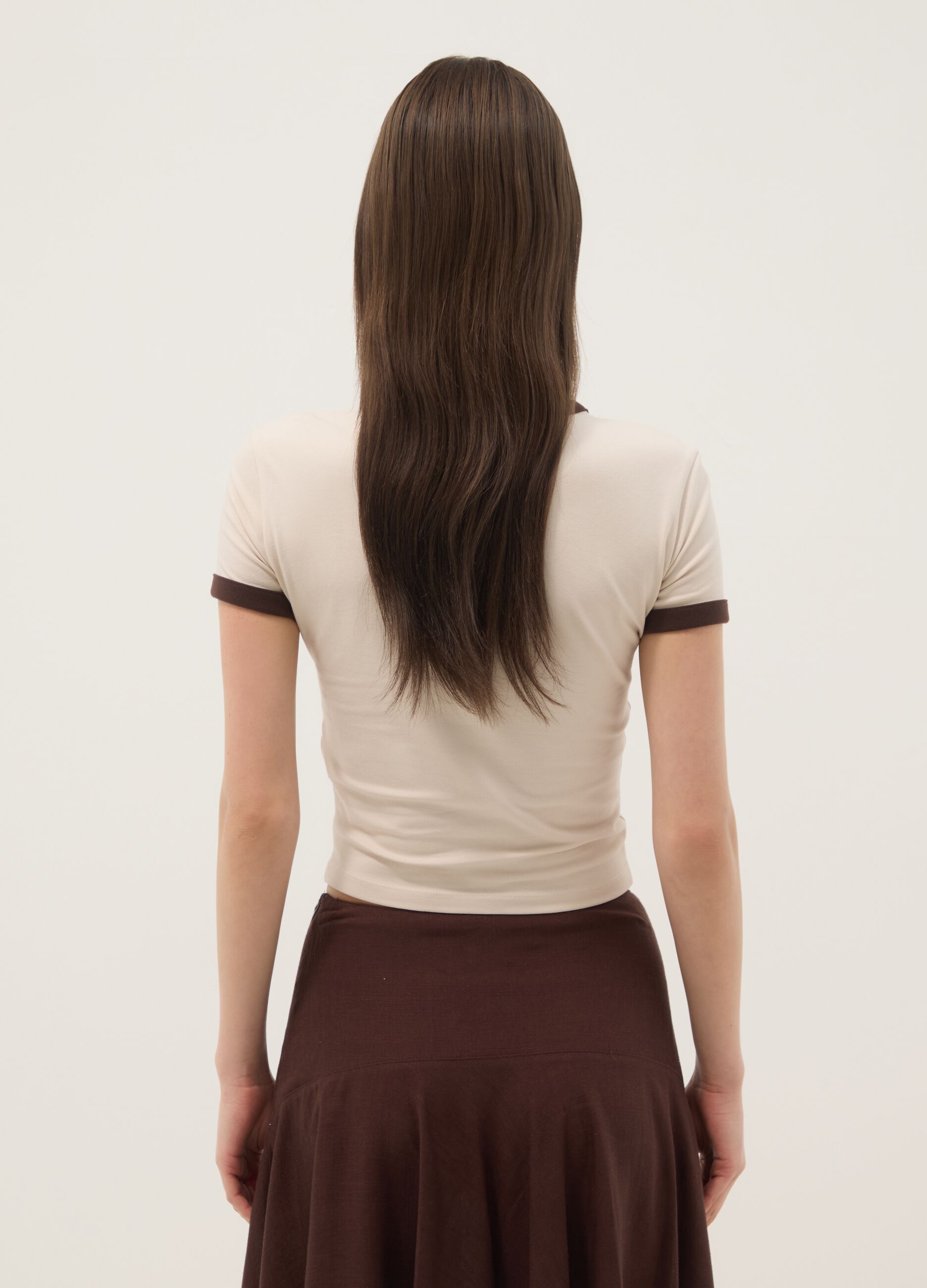 White stretch cotton regular-fit T-shirt with print