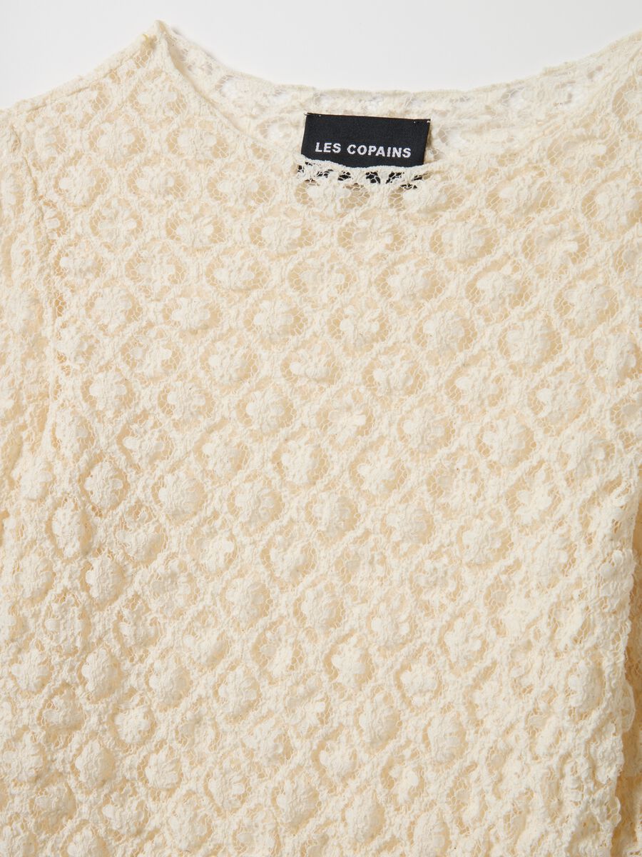 Beige stretch cotton blend regular fit top with lace_5