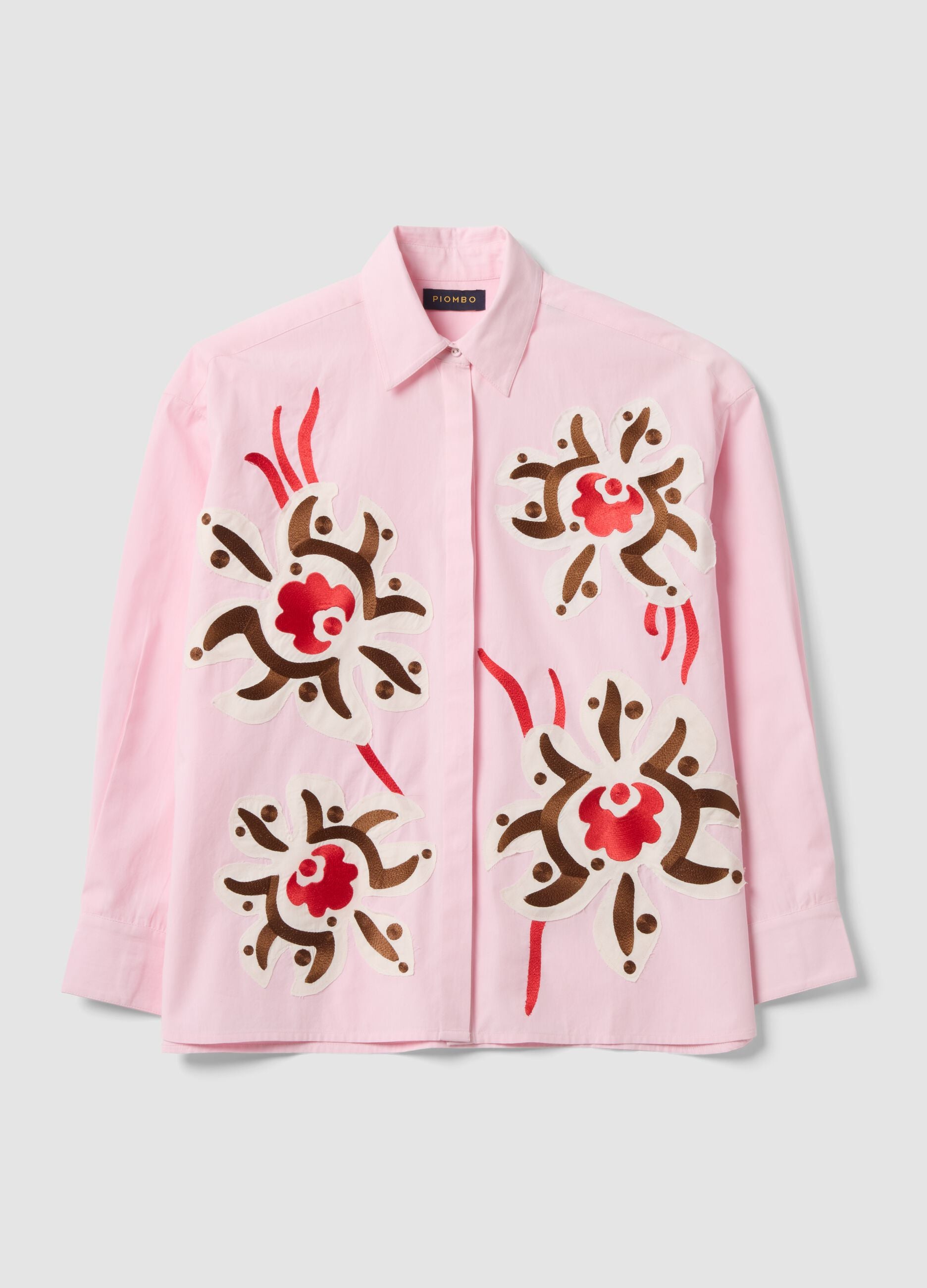 Camicia rosa in popeline di puro cotone con stampa floreale regular fit