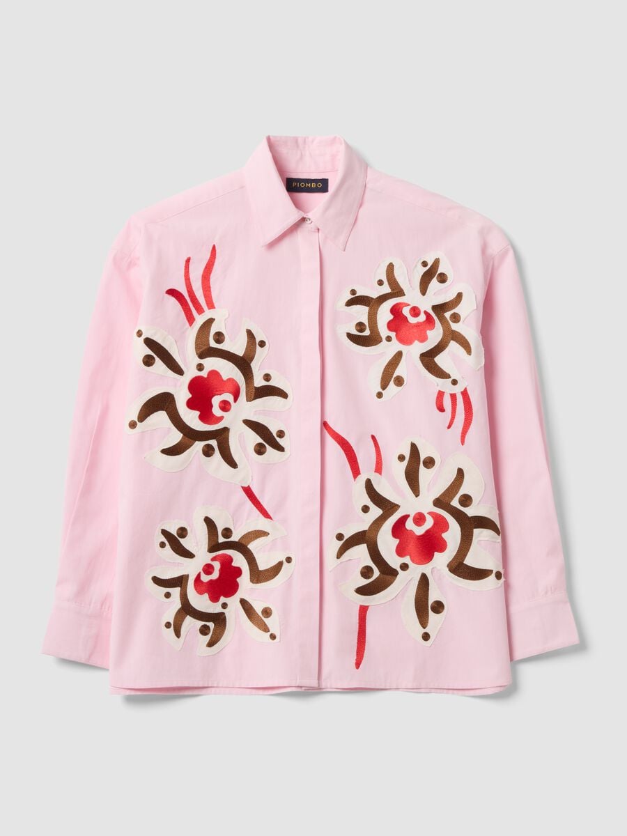 Pink pure cotton poplin shirt with floral print, regular fit_4
